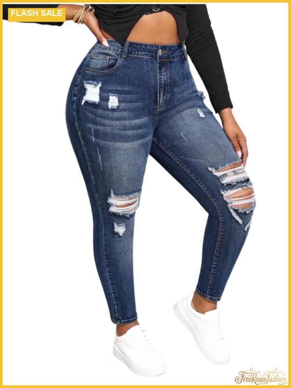 Women High Waisted Stretchy Skinny Jeggings Plus Size Ripped Distressed Denim
